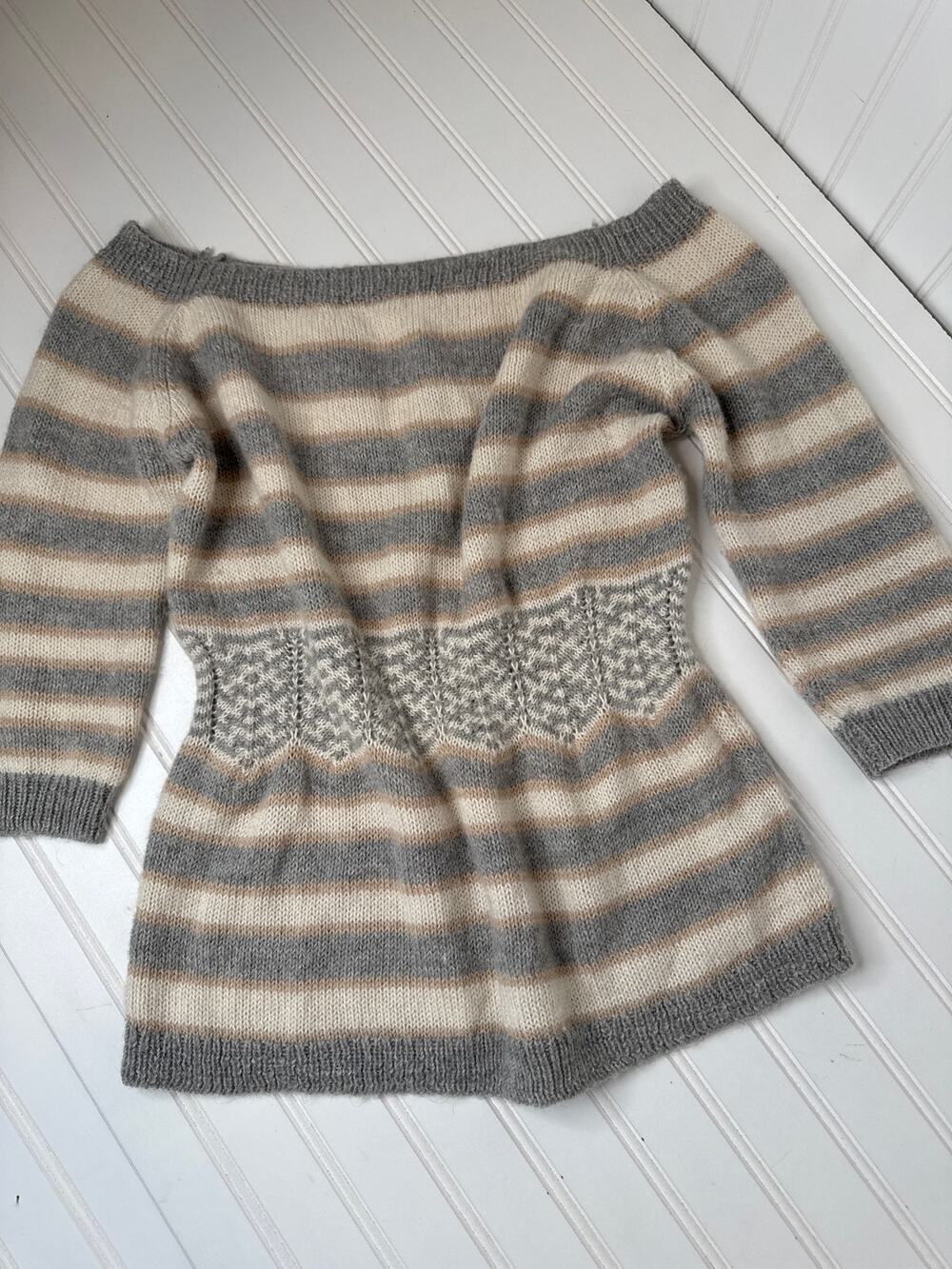 Marc Witmer Alpaca Sweater Gray Cream Striped Squared Neck Pullover Size XL